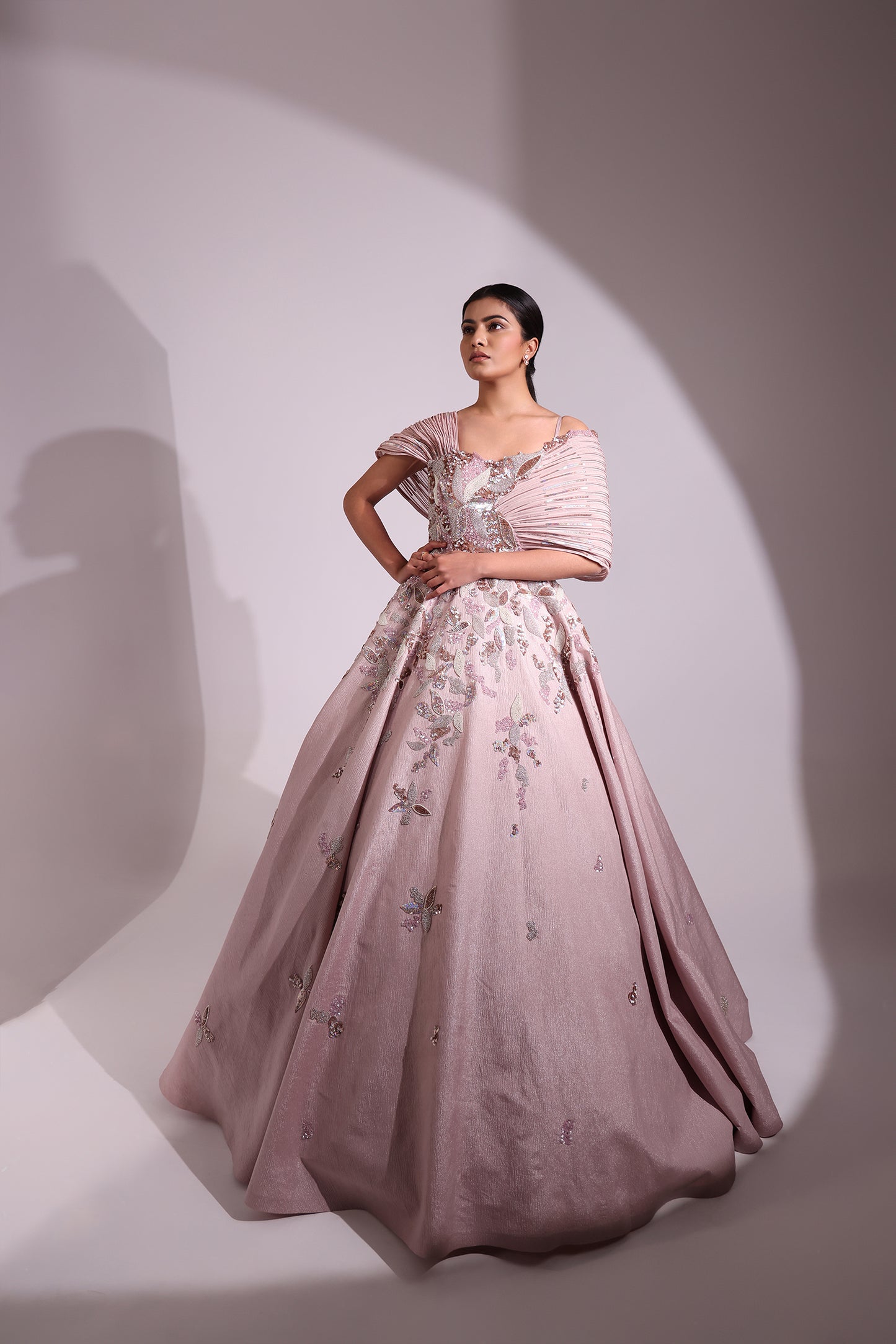 BLUSH PINK WRAPPED WIRE BALL GOWN