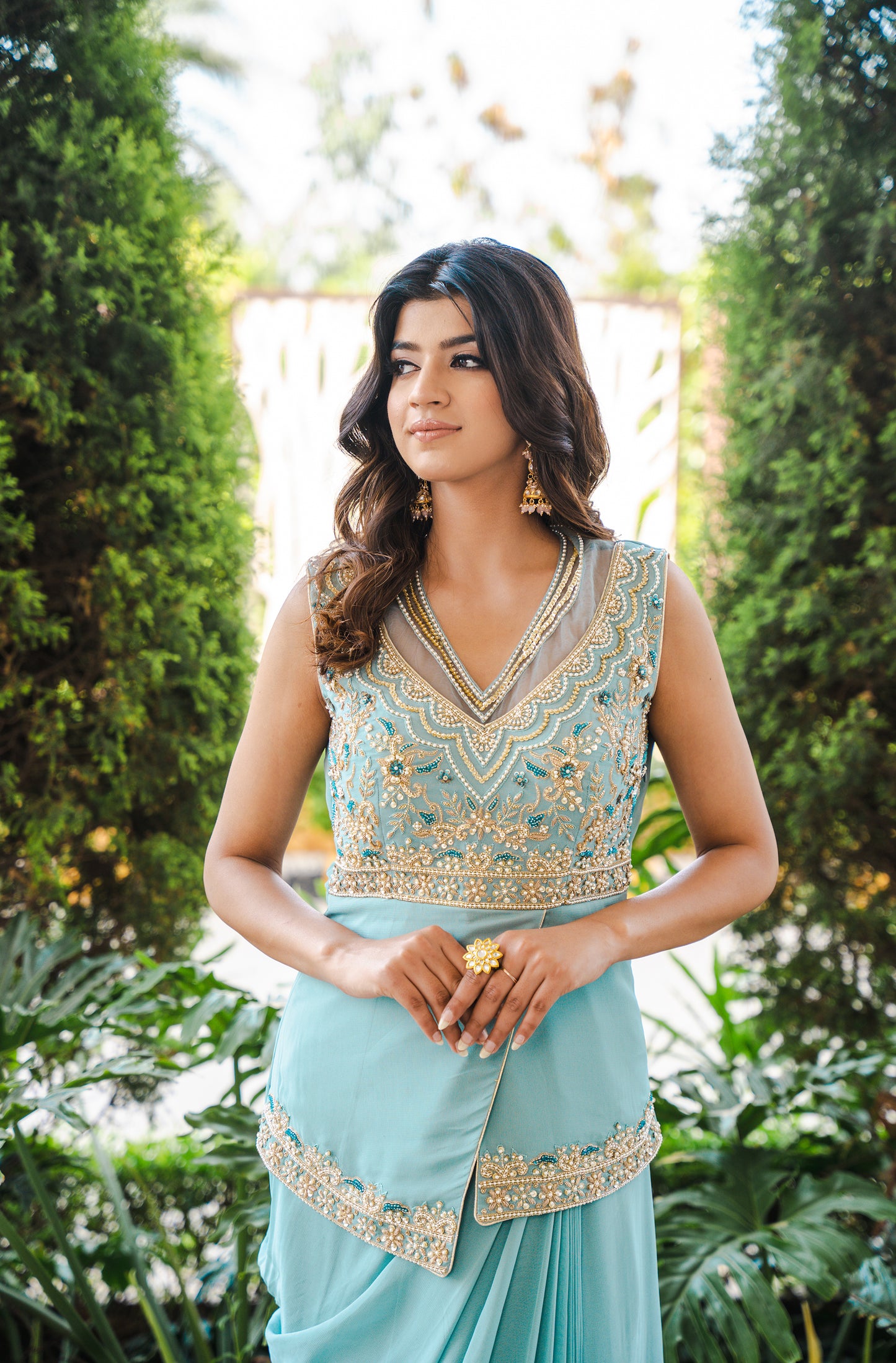 ARCTIC BLUE COWL DRAPE WITH PEPLUM