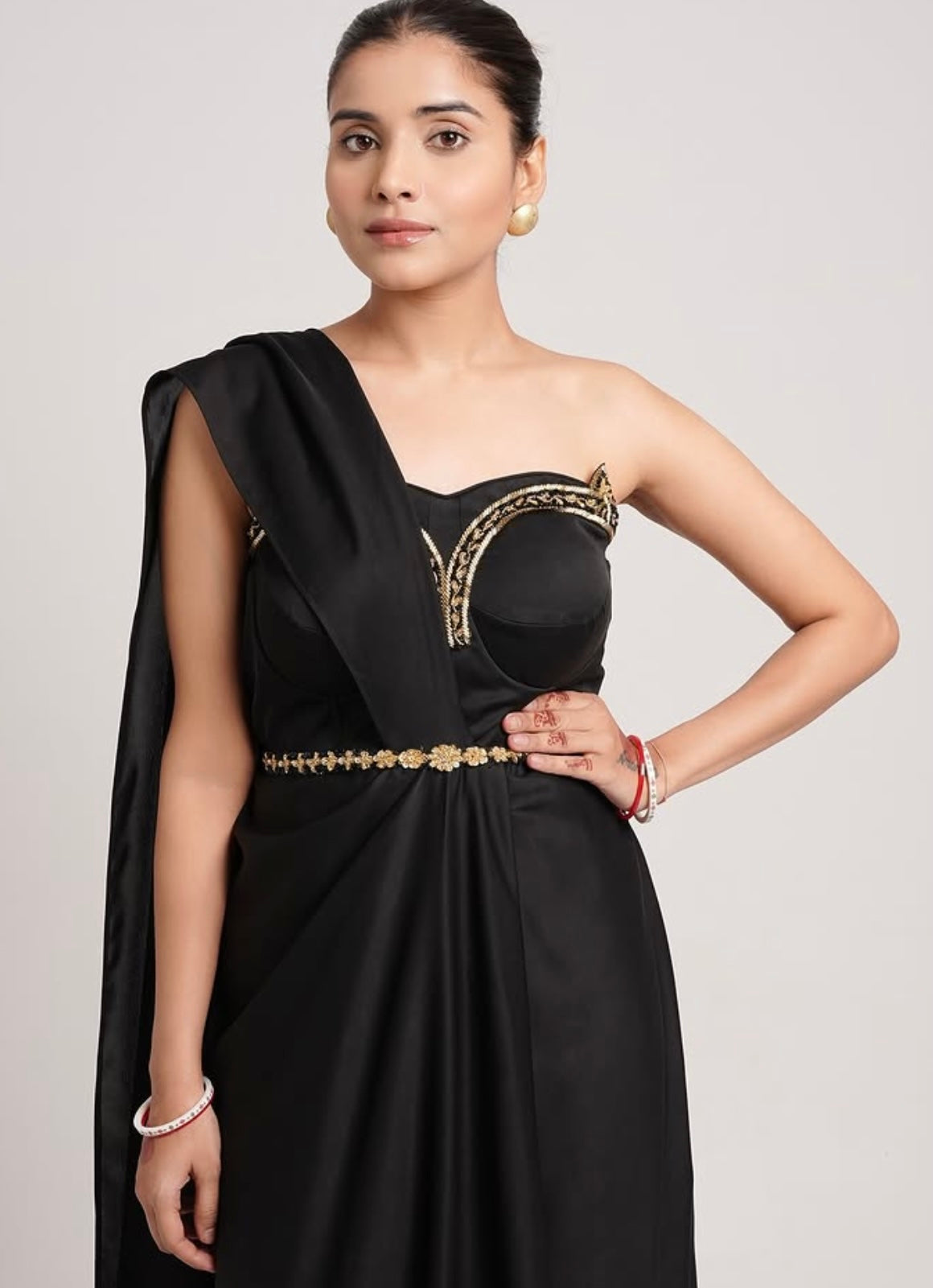 BLACK ONE SHOULDER SAREE