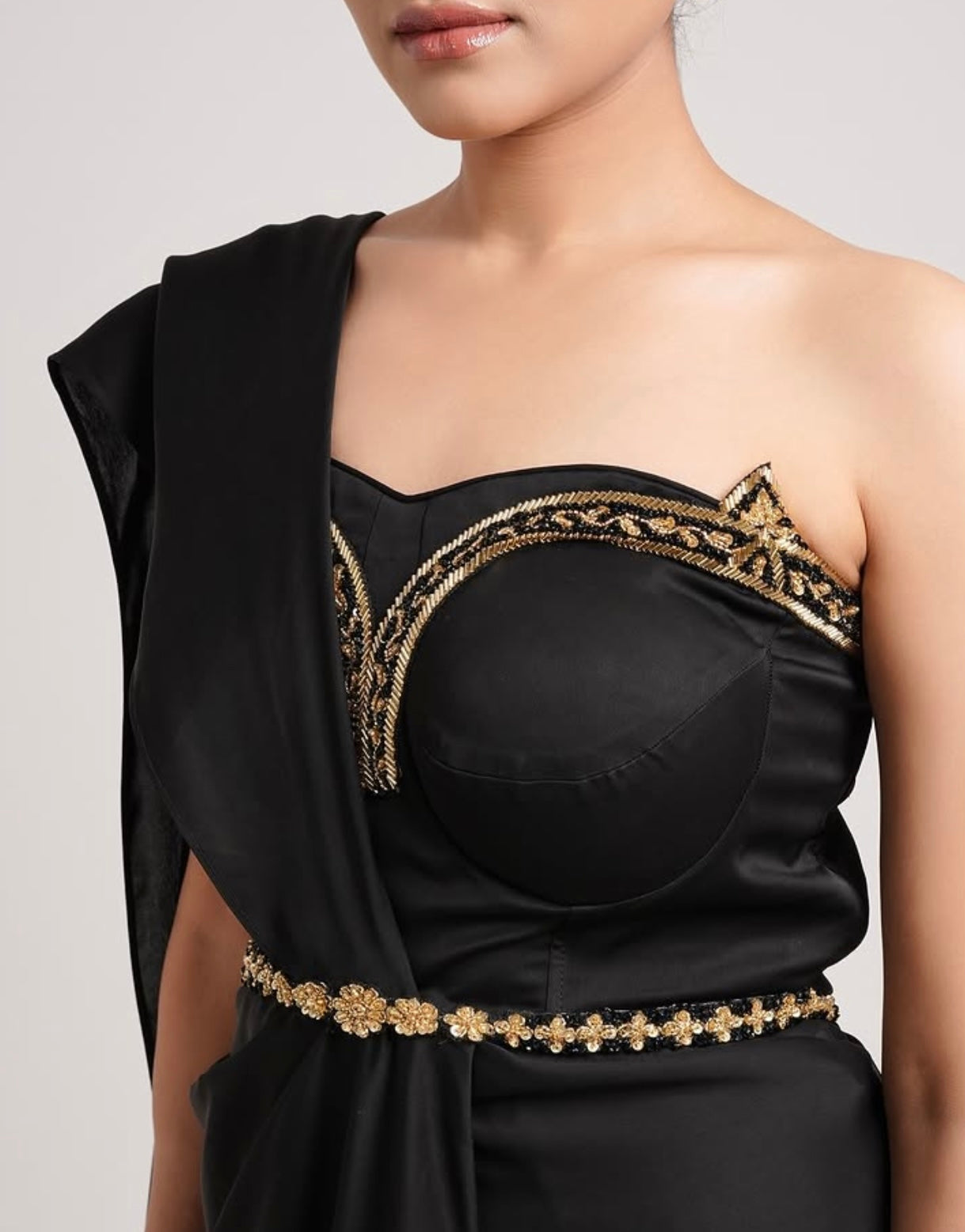 BLACK ONE SHOULDER SAREE