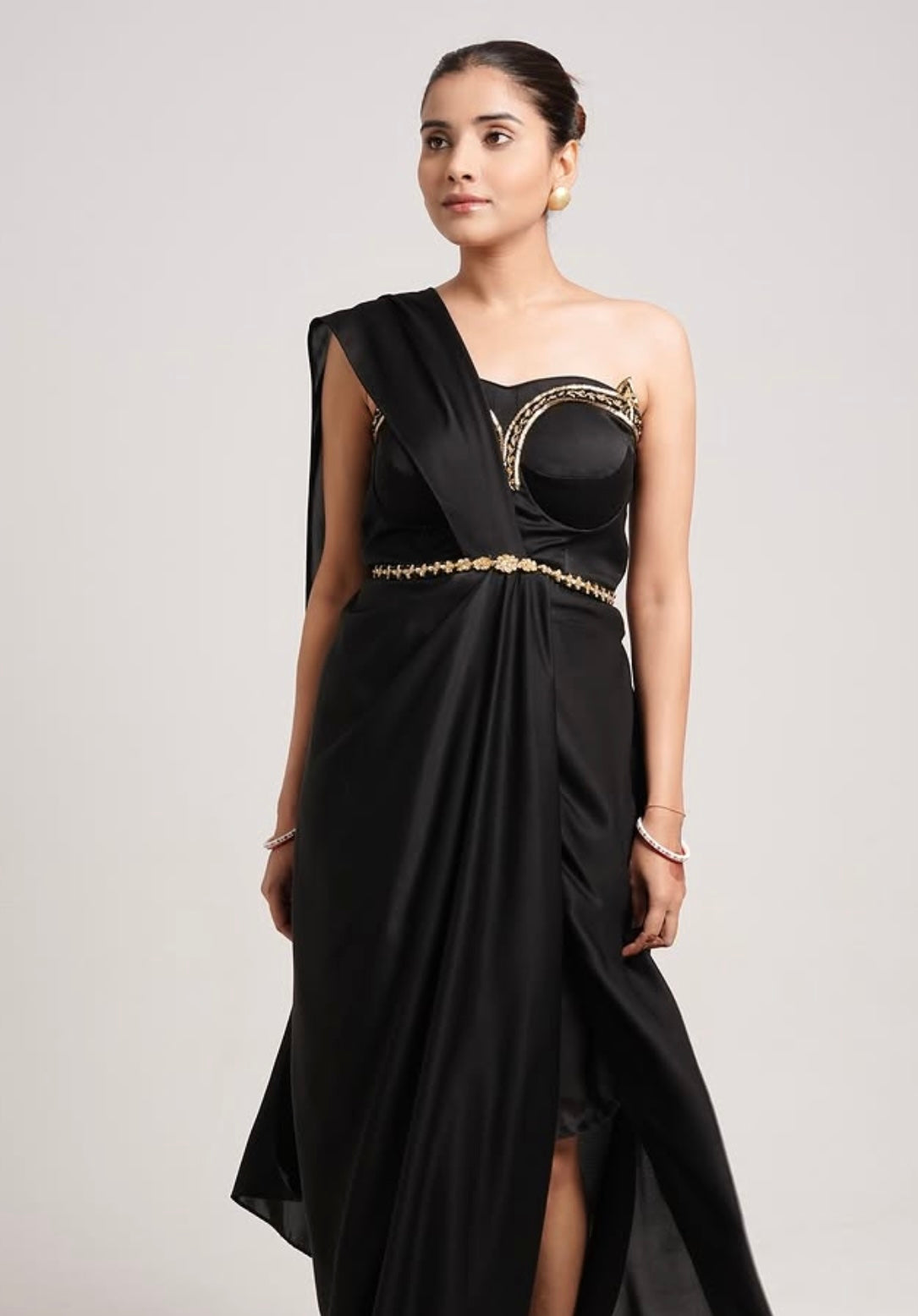 BLACK ONE SHOULDER SAREE