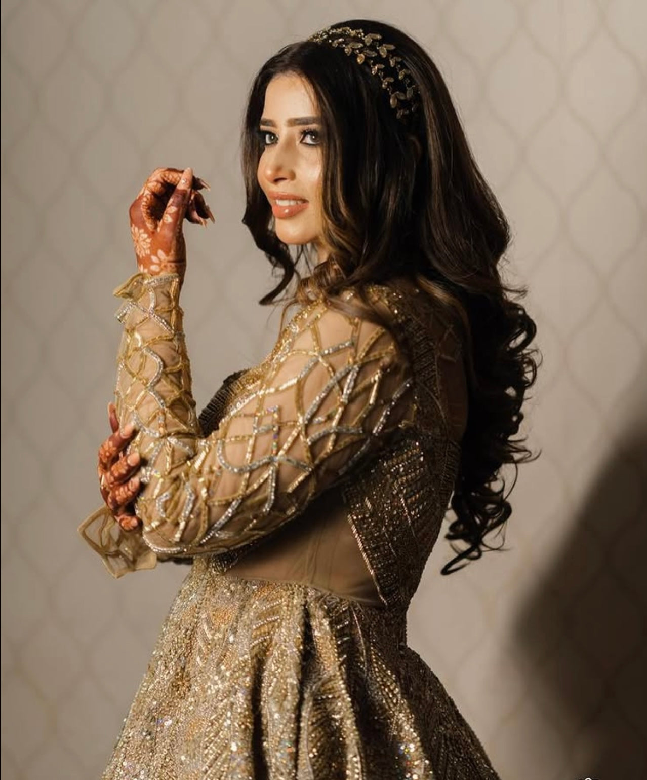 LONG FLOOR LENGTH GOLDEN BALL GOWN