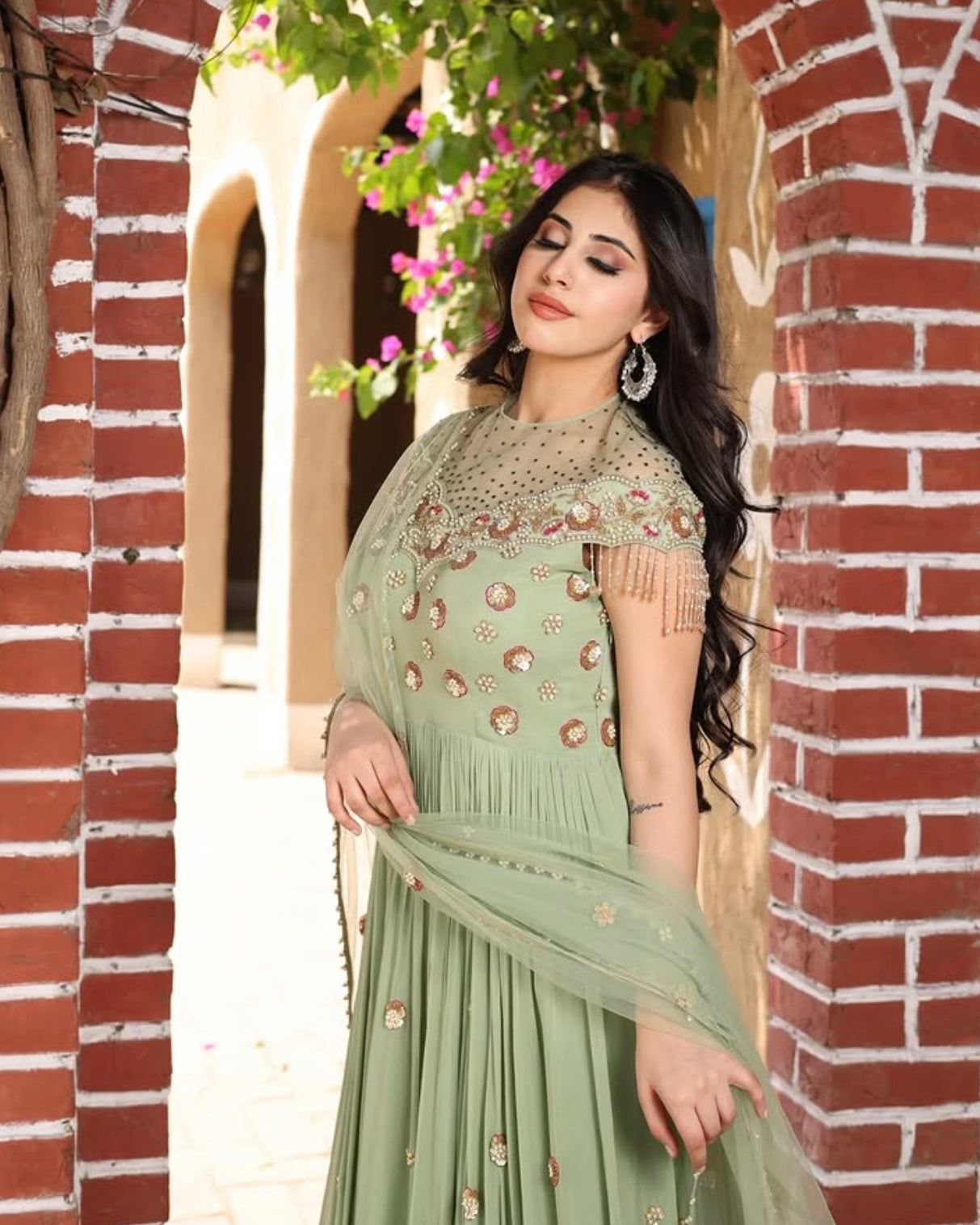 SAGE GREEN ANARKALI SUIT