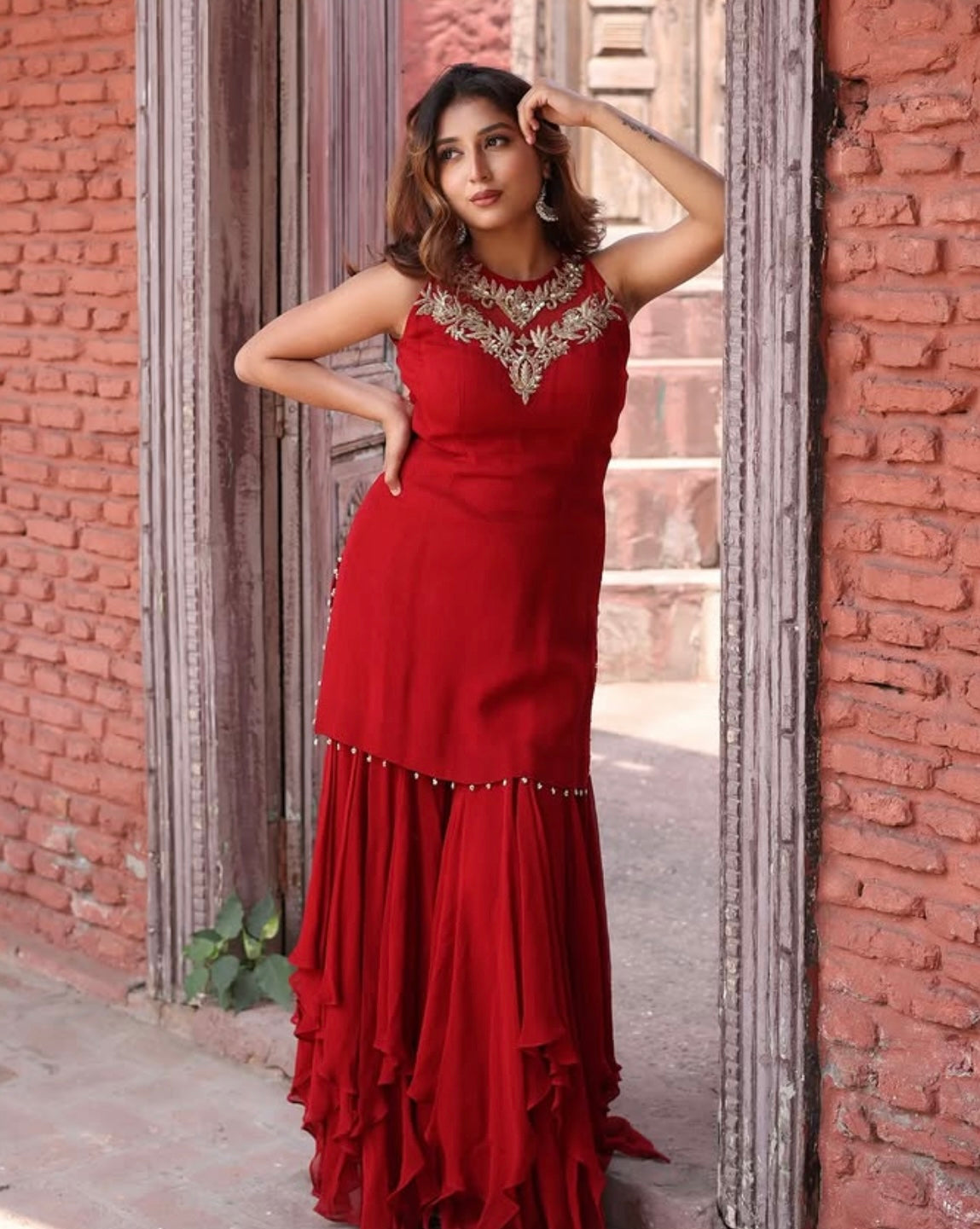 CRIMSON COLOR SHARARA SUIT