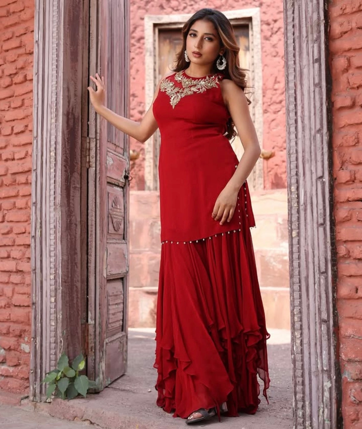 CRIMSON COLOR SHARARA SUIT