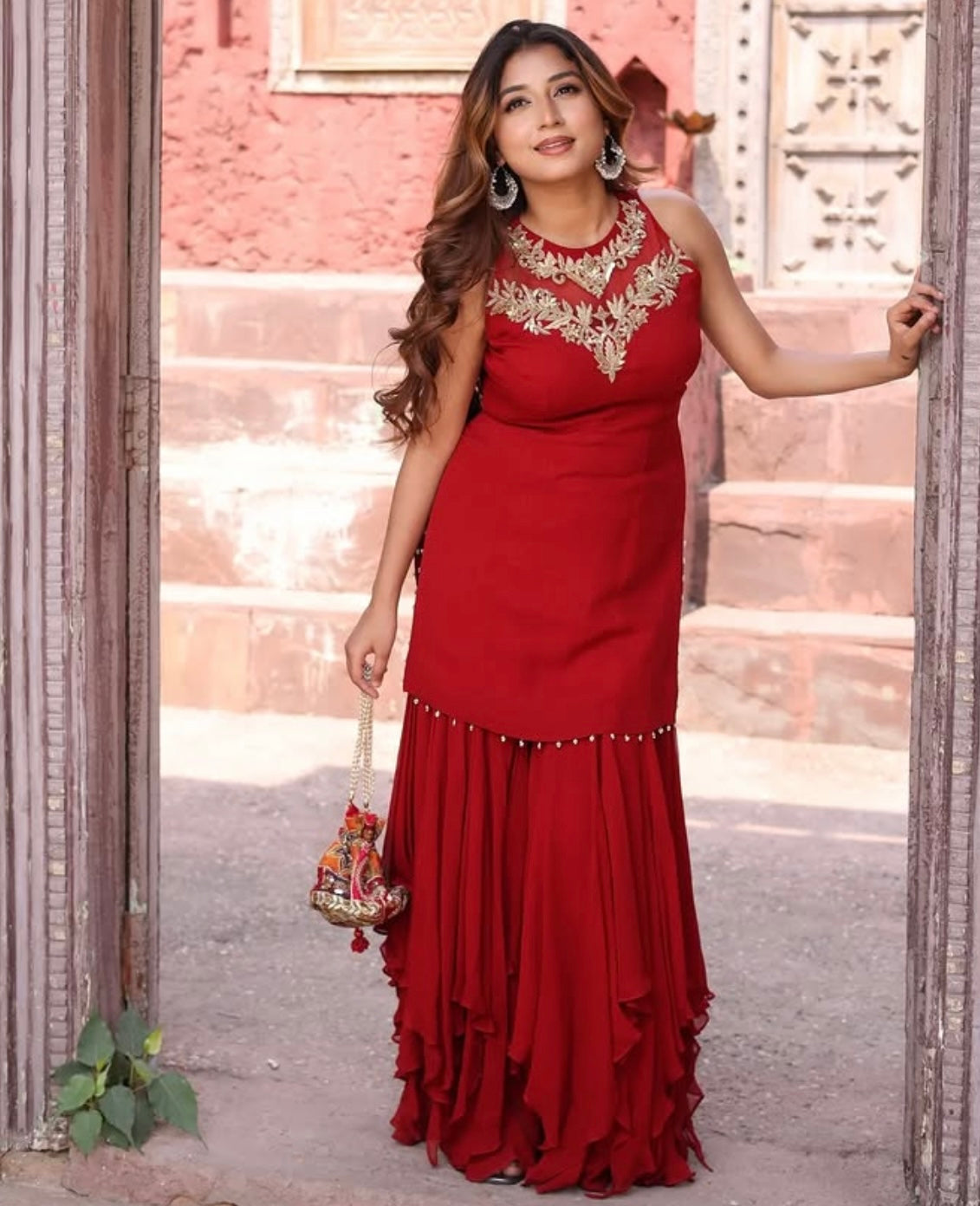 CRIMSON COLOR SHARARA SUIT