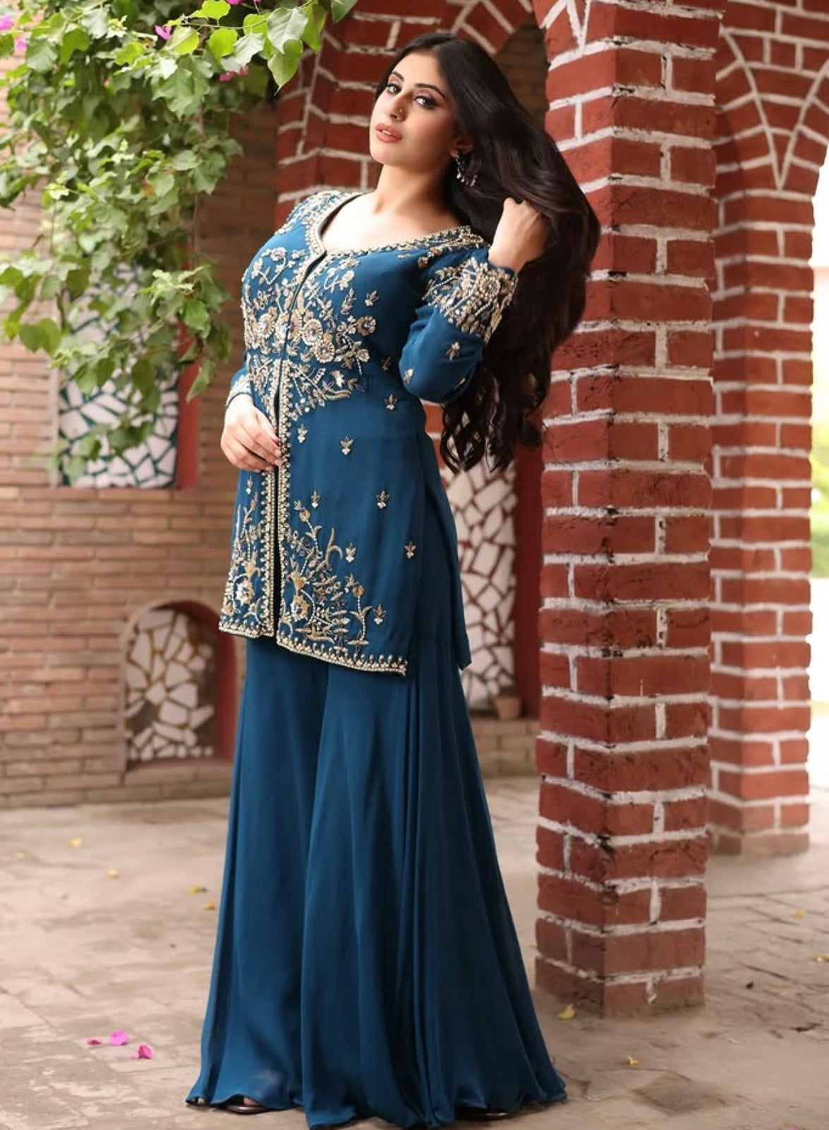 PEACOCK BLUE SHARARA CORD SET