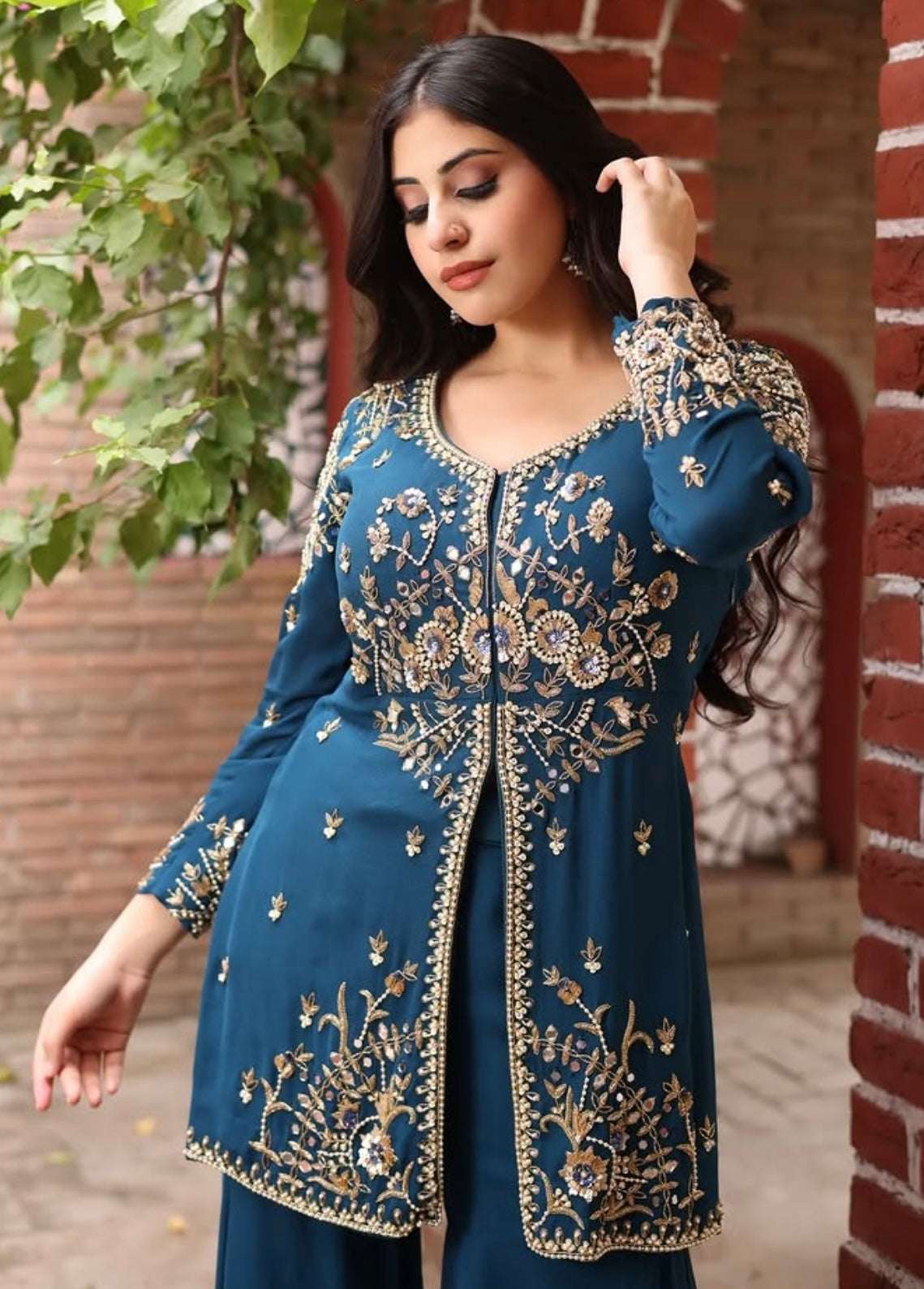 PEACOCK BLUE SHARARA CORD SET