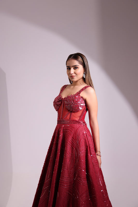 CHERRY RED CORSET GOWN