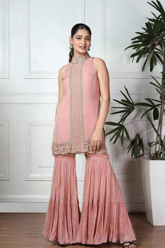 Peach fuzz sharara suit