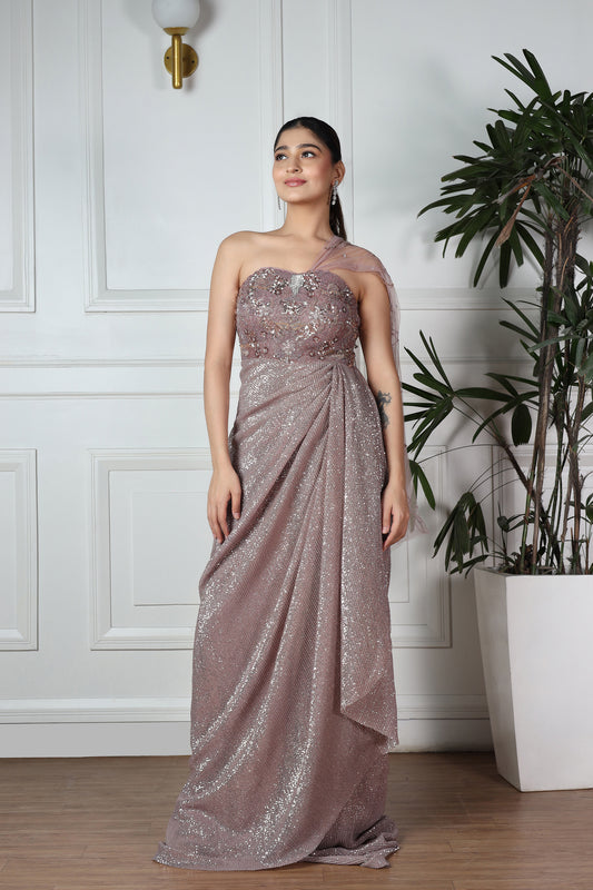 CHAMPAGNE SEQUENCED EMBELLISHED DRAPE