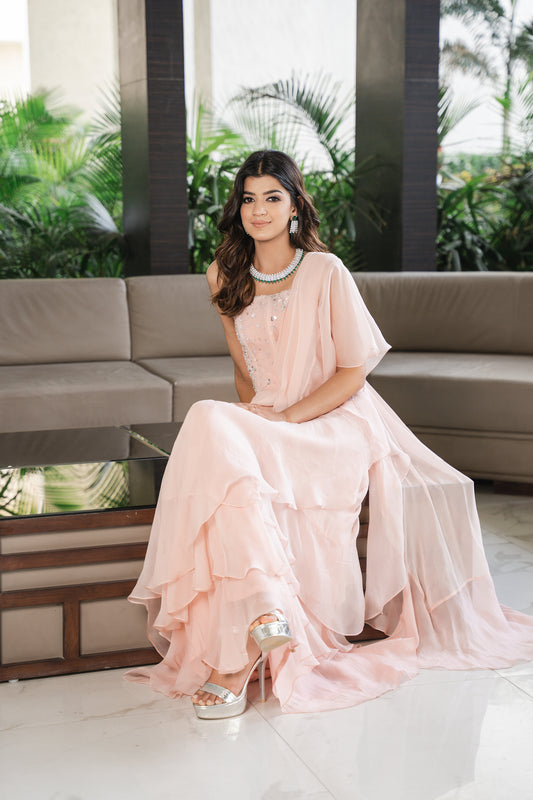 Chic peach corset ruffled drape dress