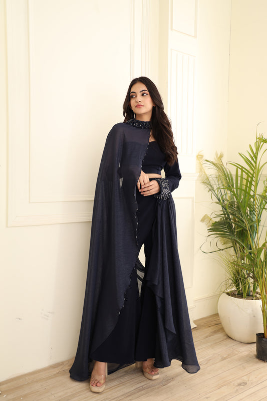 MIDNIGHT BLUE CUFF TO BAN DRAPED CORD SET