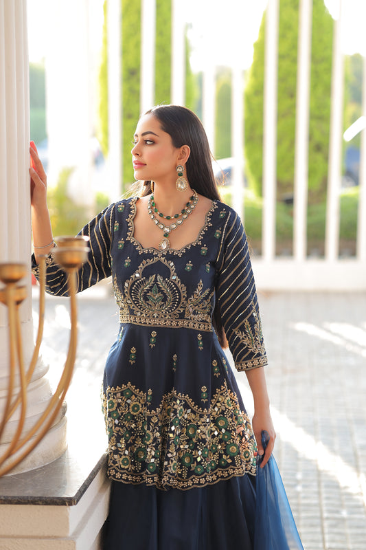 PEACOCK BLUE GREEN PEPLUM LEHENGA