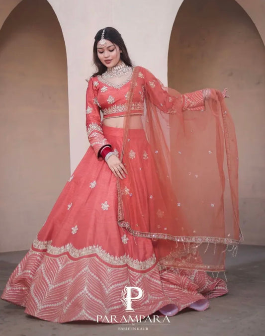 ORANGE LEHENGA CHOLI WITH EMBROIDERY