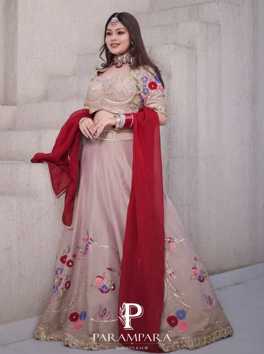 LIGHT PINK LEHENGA WITH FLORAL EMBROIDERY