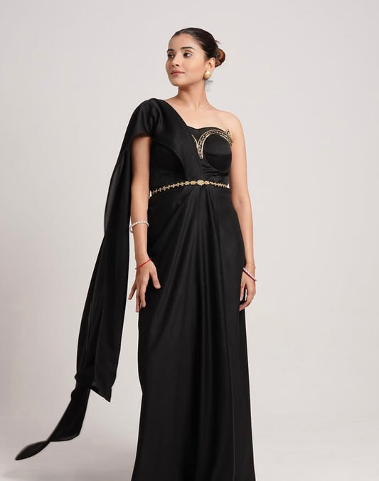 BLACK ONE SHOULDER SAREE