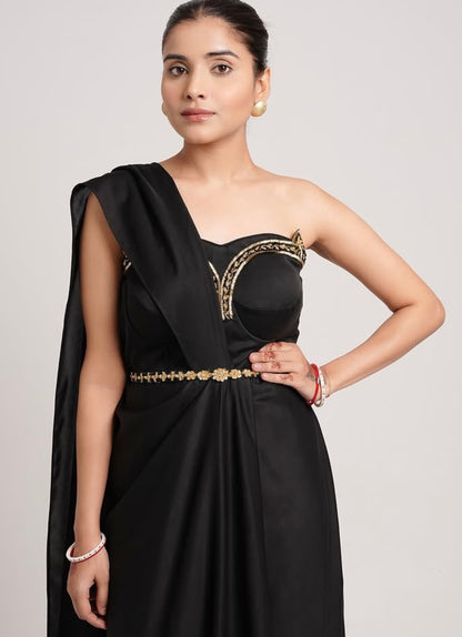 BLACK ONE SHOULDER SAREE