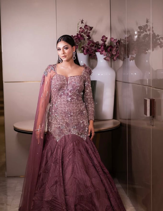 PLUM FLOOR LENGTH LONG SLEEVE DRESS