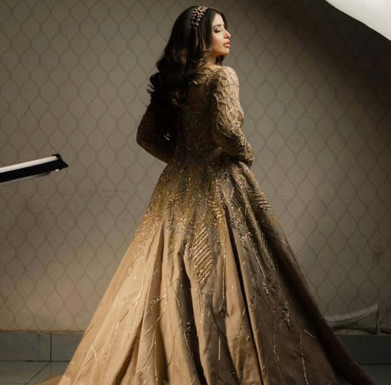 LONG FLOOR LENGTH GOLDEN BALL GOWN