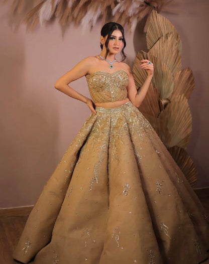 GOLDEN BALL GOWN CORSET LEHENGA