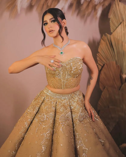 GOLDEN BALL GOWN CORSET LEHENGA