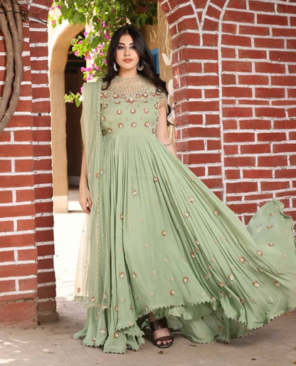 SAGE GREEN ANARKALI SUIT