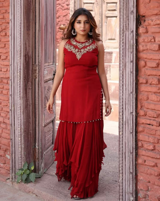 CRIMSON COLOR SHARARA SUIT