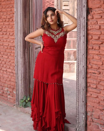 CRIMSON COLOR SHARARA SUIT