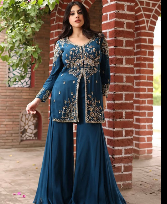PEACOCK BLUE SHARARA CORD SET