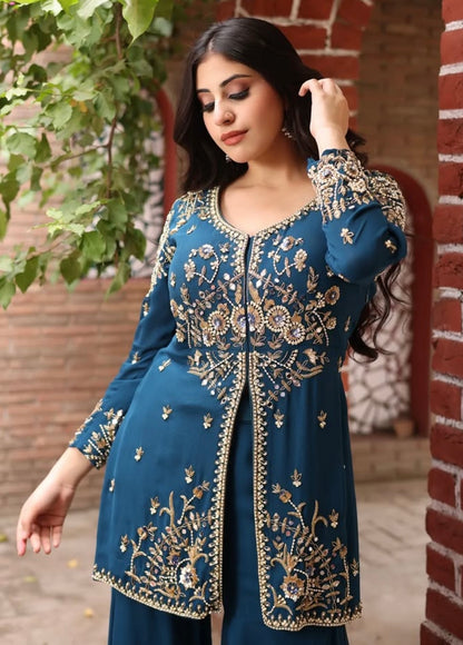 PEACOCK BLUE SHARARA CORD SET