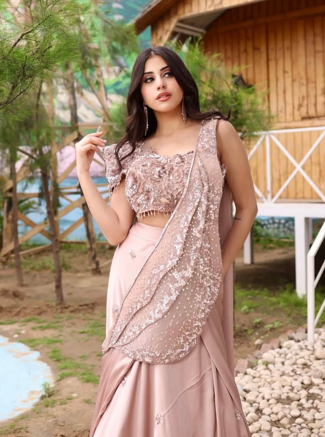 CHAMPAGNE  DRAPE SAREE