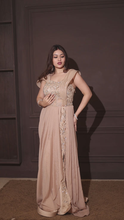 CHAMPAGNE STRAIGHT DRAPE GOWN